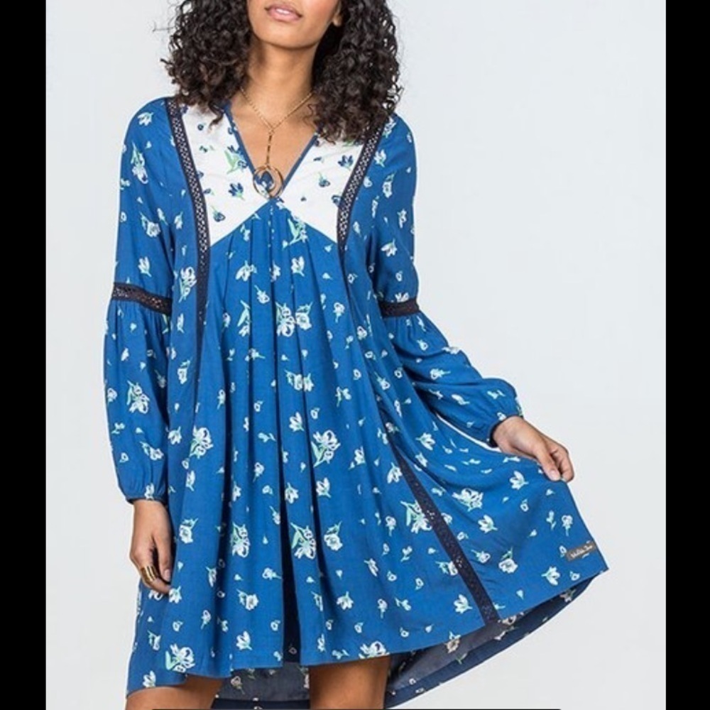 Matilda Jane | Blue Floral Day Tripping Dress Boho Cottagecore Size Medium